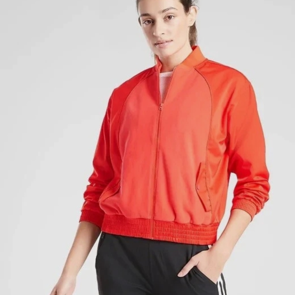 Athleta Orange Zion Microfleece Full Zip Bomber Jacket